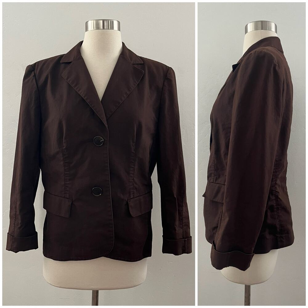 Lafayette 148 New York 2-Button Blazer Jacket Pockets Quiet Luxury Brown Size 8